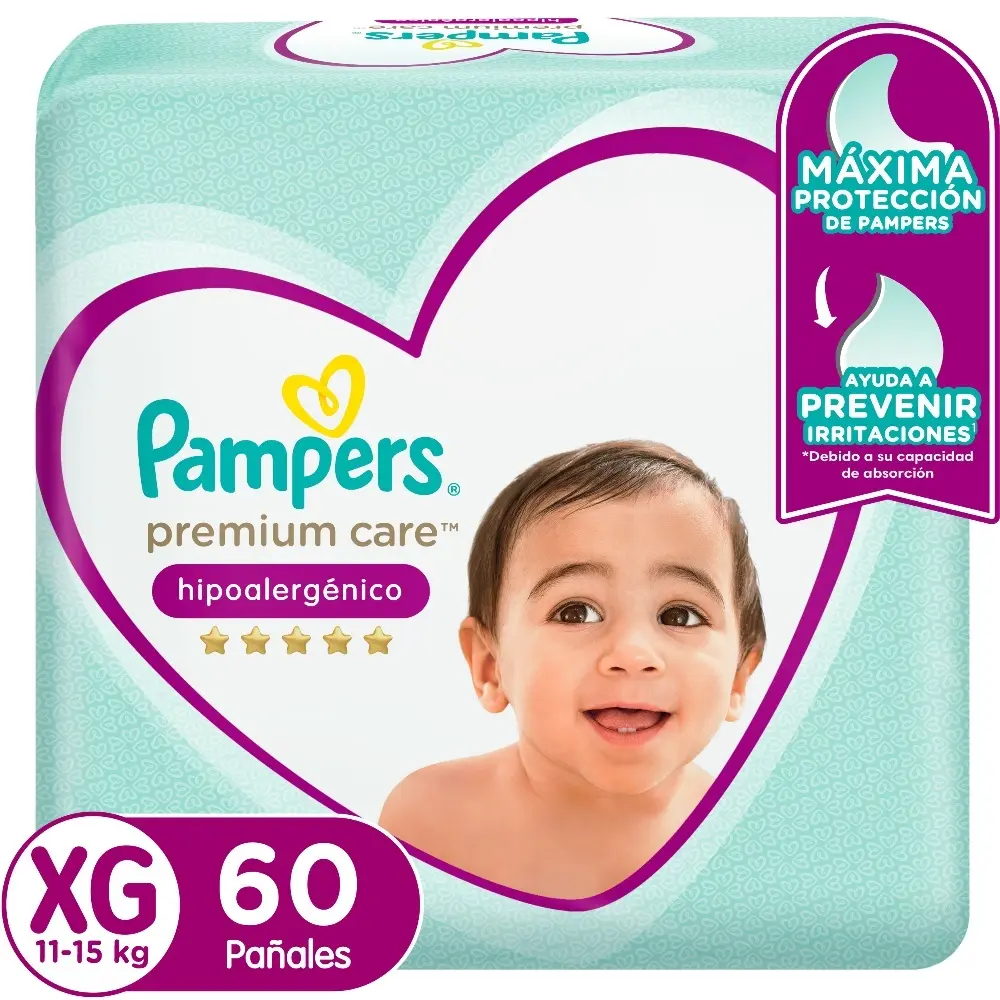 Pañal Premium Care XG Pampers 2x60un 