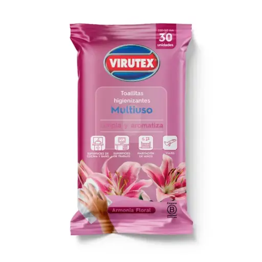 [16642] Toalla Higienizante Pouch Armonía Floral VIRUTEX 14x30un